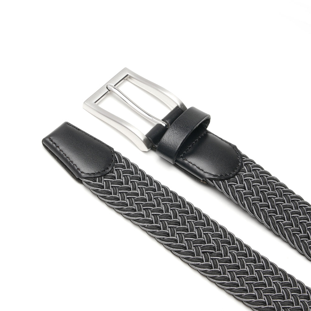 Woven Elastic Leather Trim Single Prong Buckle Men's Belt LA2016