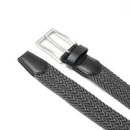 Woven Elastic Leather Trim Single Prong Buckle Men's Belt LA2016