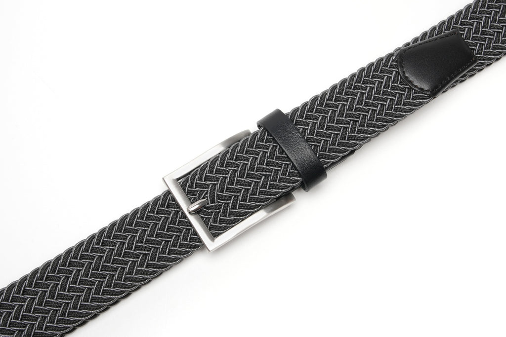 Woven Elastic Leather Trim Single Prong Buckle Men's Belt LA2016