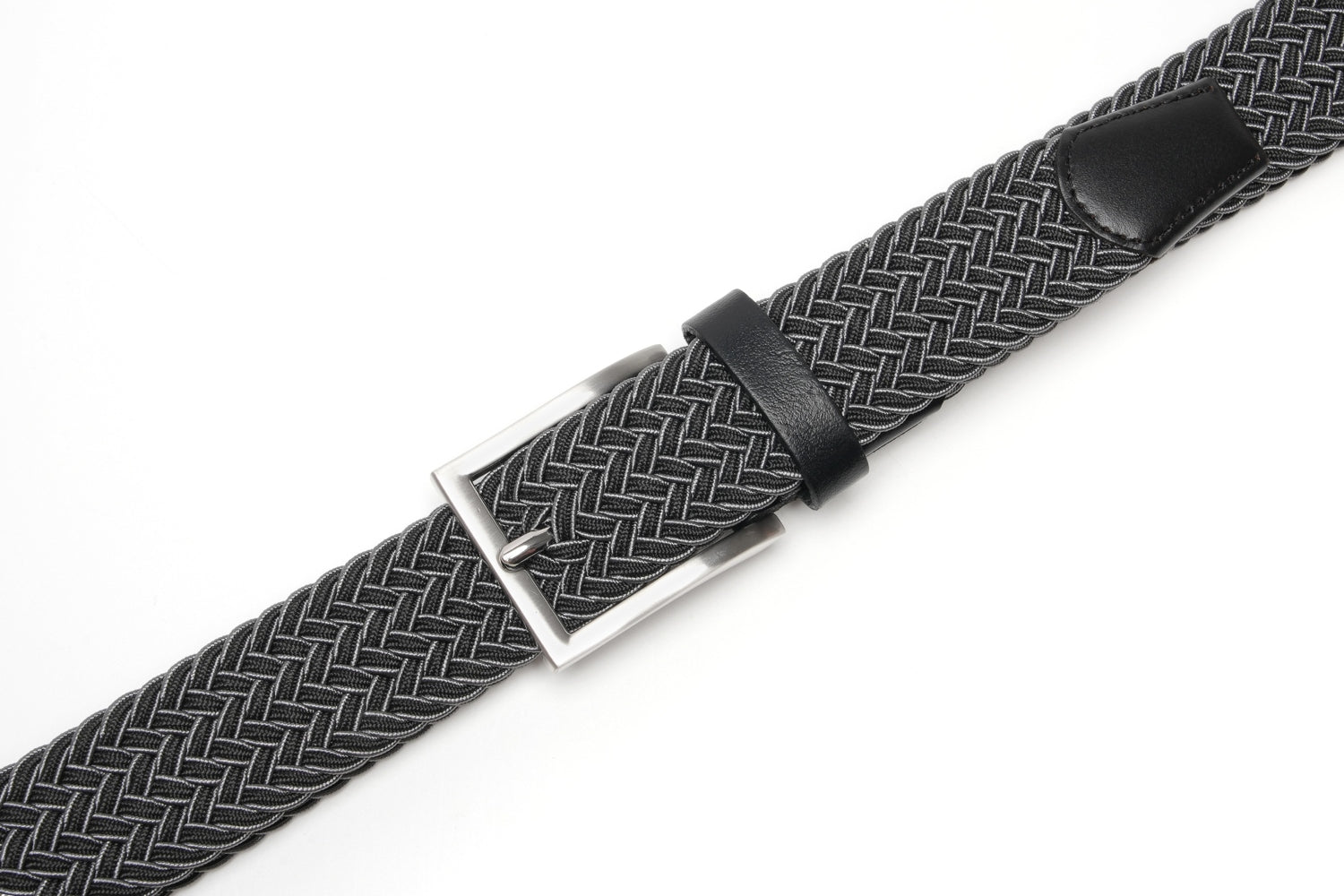 Woven Elastic Leather Trim Single Prong Buckle Men's Belt LA2016