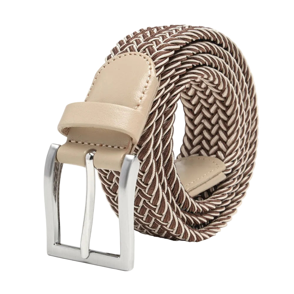 Woven Elastic Leather Trim Single Prong Buckle Men's Belt LA2016