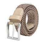 Woven Elastic Leather Trim Single Prong Buckle Men's Belt LA2016