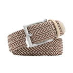 Woven Elastic Leather Trim Single Prong Buckle Men's Belt LA2016