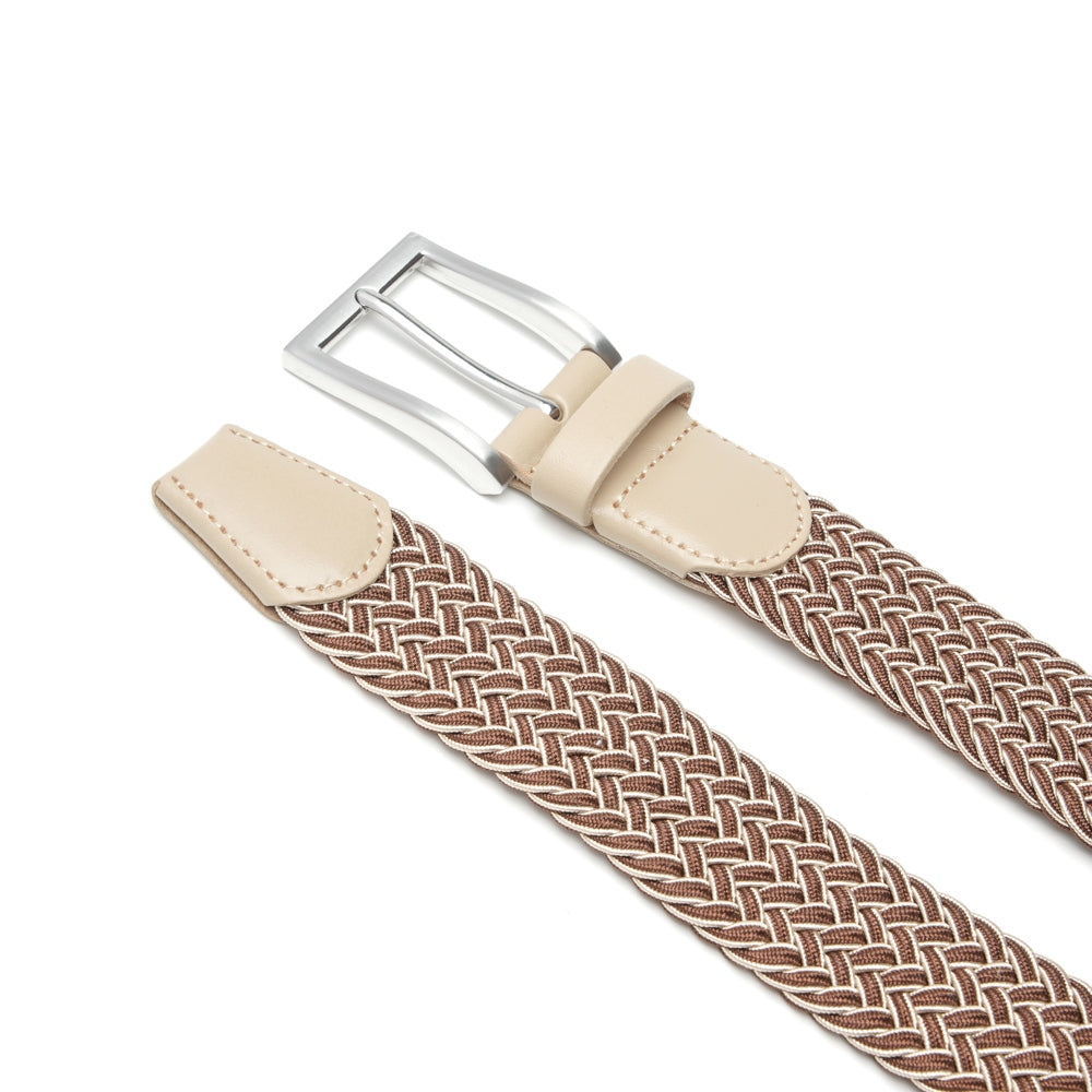 Woven Elastic Leather Trim Single Prong Buckle Men's Belt LA2016