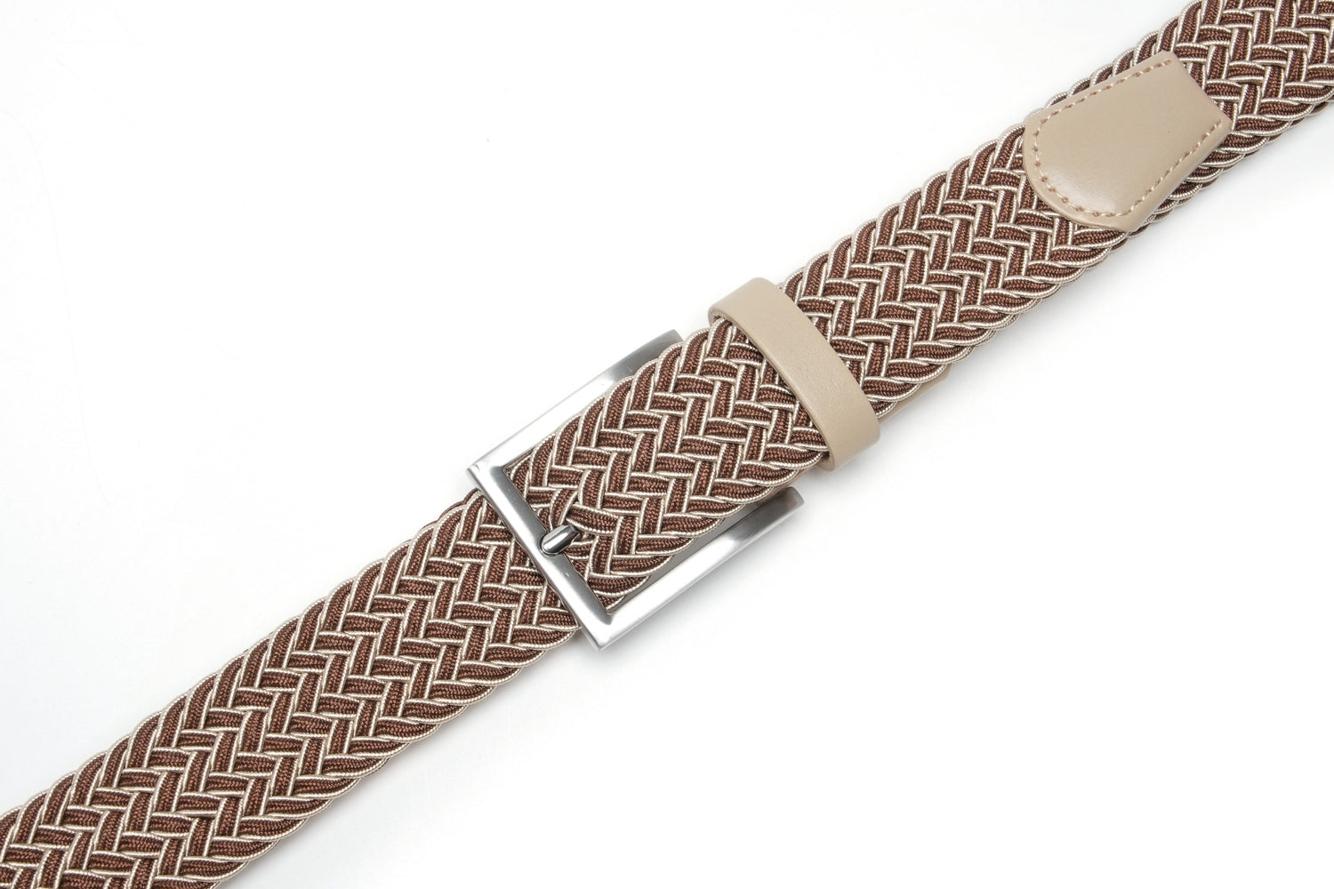 Woven Elastic Leather Trim Single Prong Buckle Men's Belt LA2016