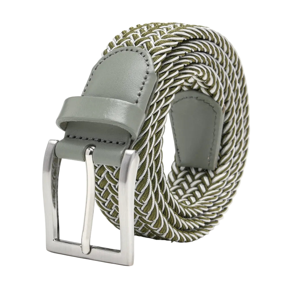 Woven Elastic Leather Trim Single Prong Buckle Men's Belt LA2016