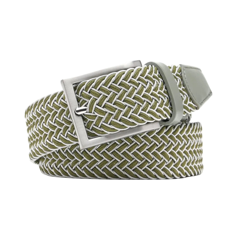 Woven Elastic Leather Trim Single Prong Buckle Men's Belt LA2016