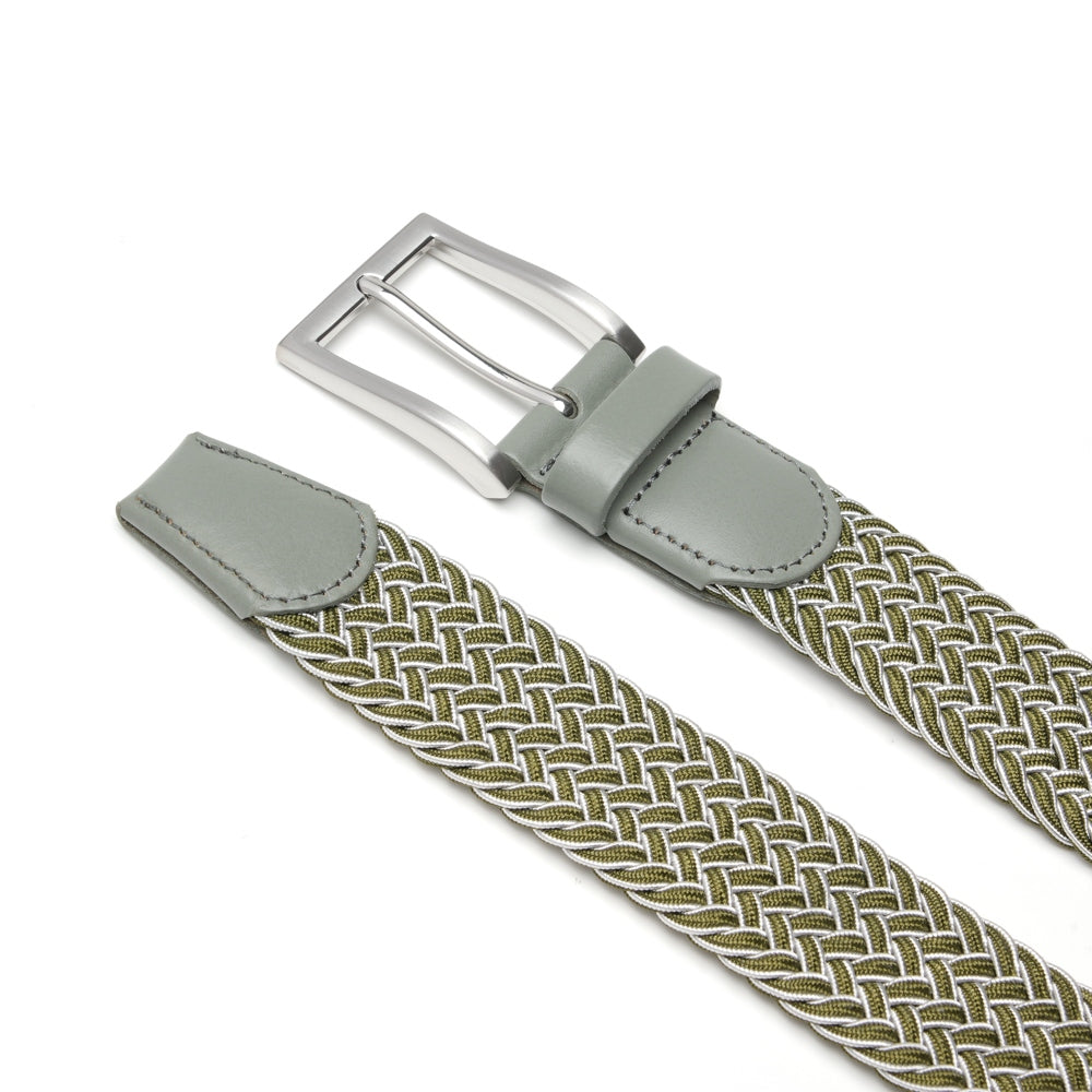 Woven Elastic Leather Trim Single Prong Buckle Men's Belt LA2016