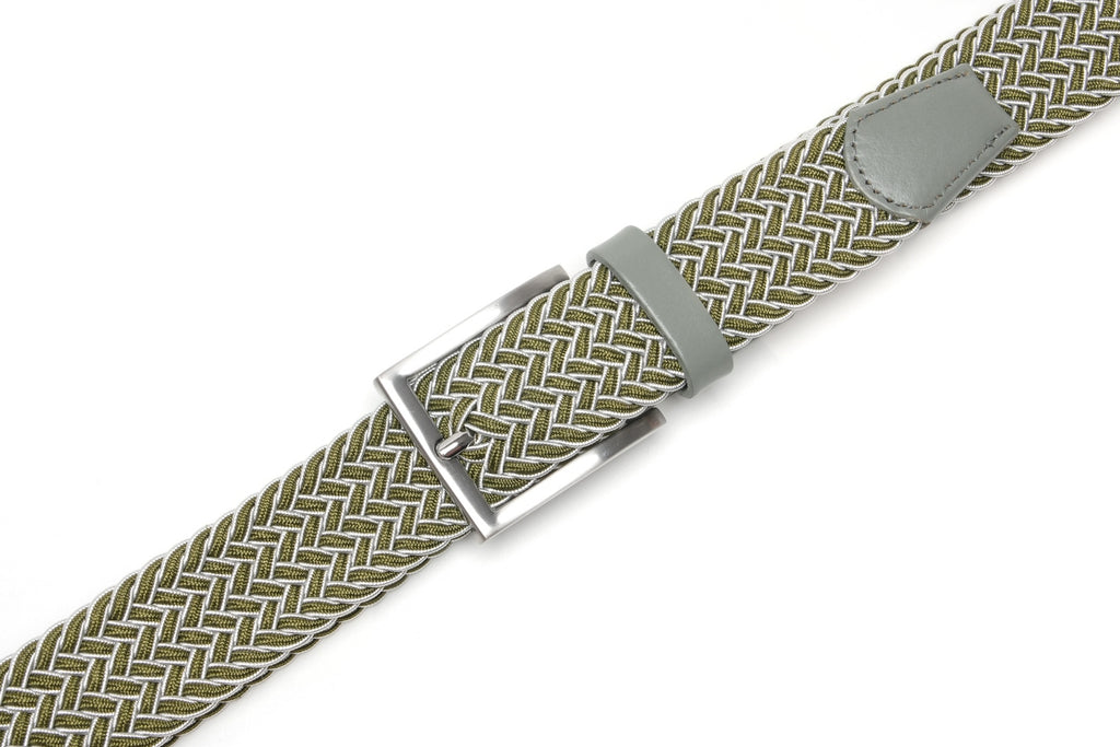 Woven Elastic Leather Trim Single Prong Buckle Men's Belt LA2016