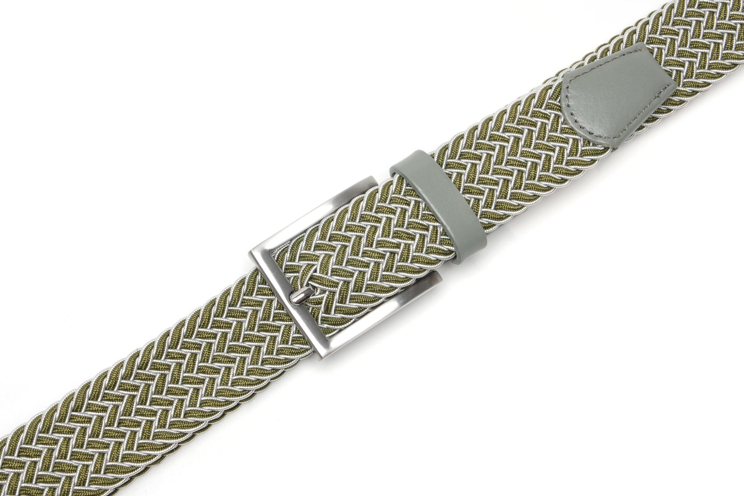 Woven Elastic Leather Trim Single Prong Buckle Men's Belt LA2016