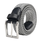 Woven Elastic Leather Trim Single Prong Buckle Men's Belt LA2016