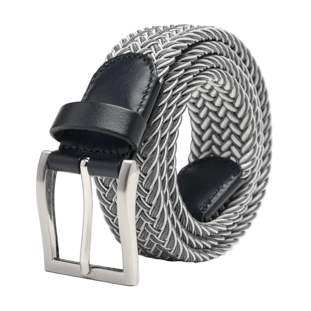 Woven Elastic Leather Trim Single Prong Buckle Men's Belt LA2016