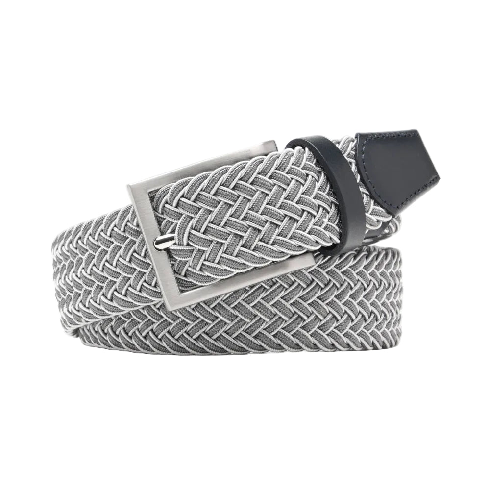 Woven Elastic Leather Trim Single Prong Buckle Men's Belt LA2016
