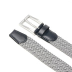 Woven Elastic Leather Trim Single Prong Buckle Men's Belt LA2016