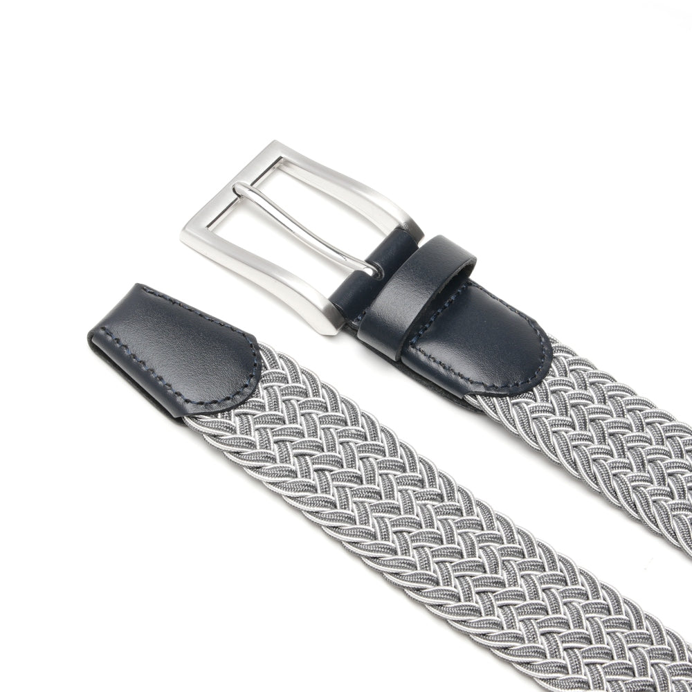 Woven Elastic Leather Trim Single Prong Buckle Men's Belt LA2016