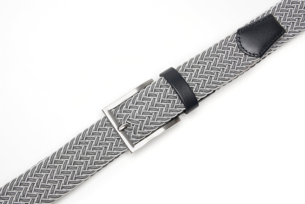 Woven Elastic Leather Trim Single Prong Buckle Men's Belt LA2016