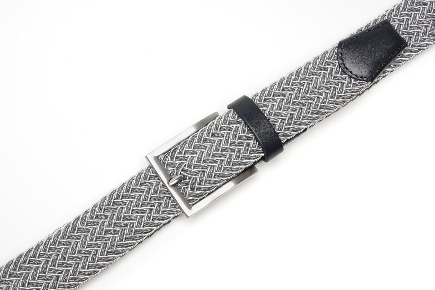 Woven Elastic Leather Trim Single Prong Buckle Men's Belt LA2016