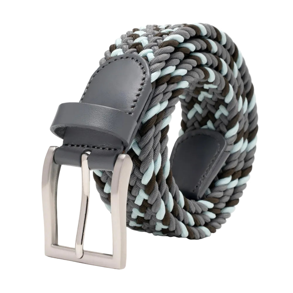 Woven Elastic Leather Trim Single Prong Buckle Men's Belt LA2016