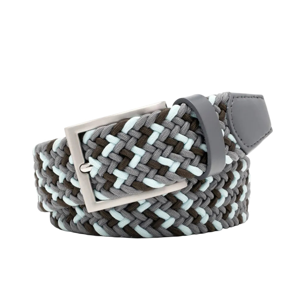 Woven Elastic Leather Trim Single Prong Buckle Men's Belt LA2016