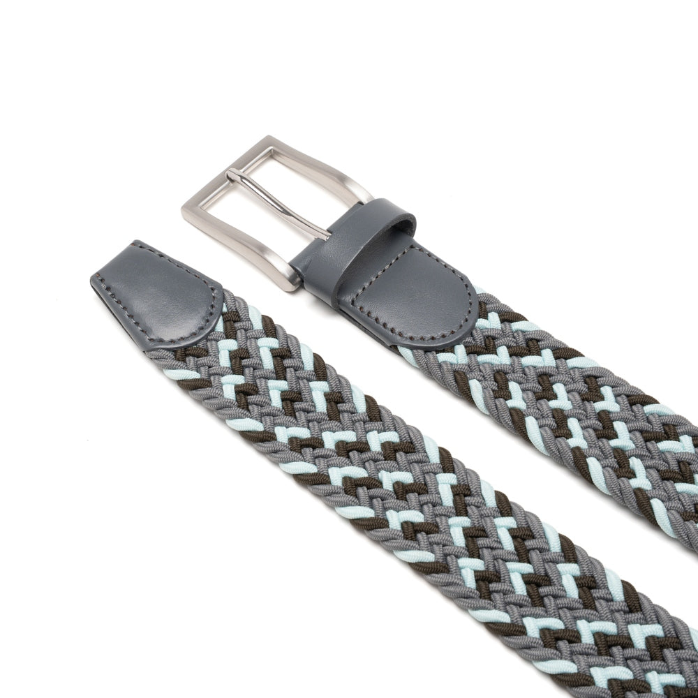 Woven Elastic Leather Trim Single Prong Buckle Men's Belt LA2016