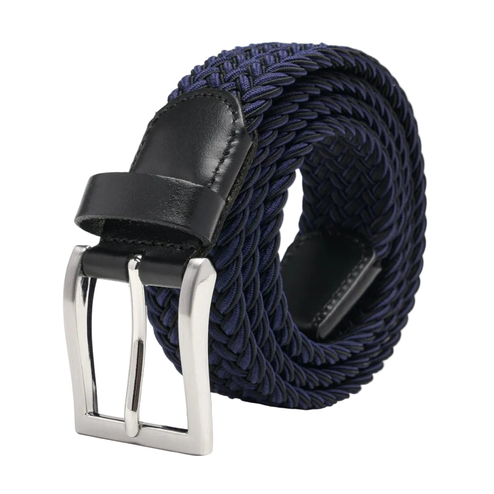 Woven Elastic Leather Trim Single Prong Buckle Men's Belt LA2016