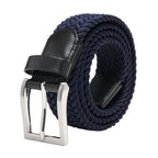 Woven Elastic Leather Trim Single Prong Buckle Men's Belt LA2016