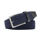 Woven Elastic Leather Trim Single Prong Buckle Men's Belt LA2016
