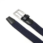 Woven Elastic Leather Trim Single Prong Buckle Men's Belt LA2016
