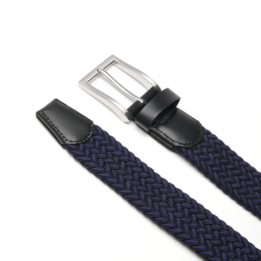 Woven Elastic Leather Trim Single Prong Buckle Men's Belt LA2016