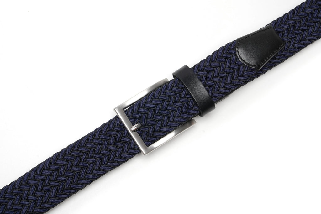 Woven Elastic Leather Trim Single Prong Buckle Men's Belt LA2016
