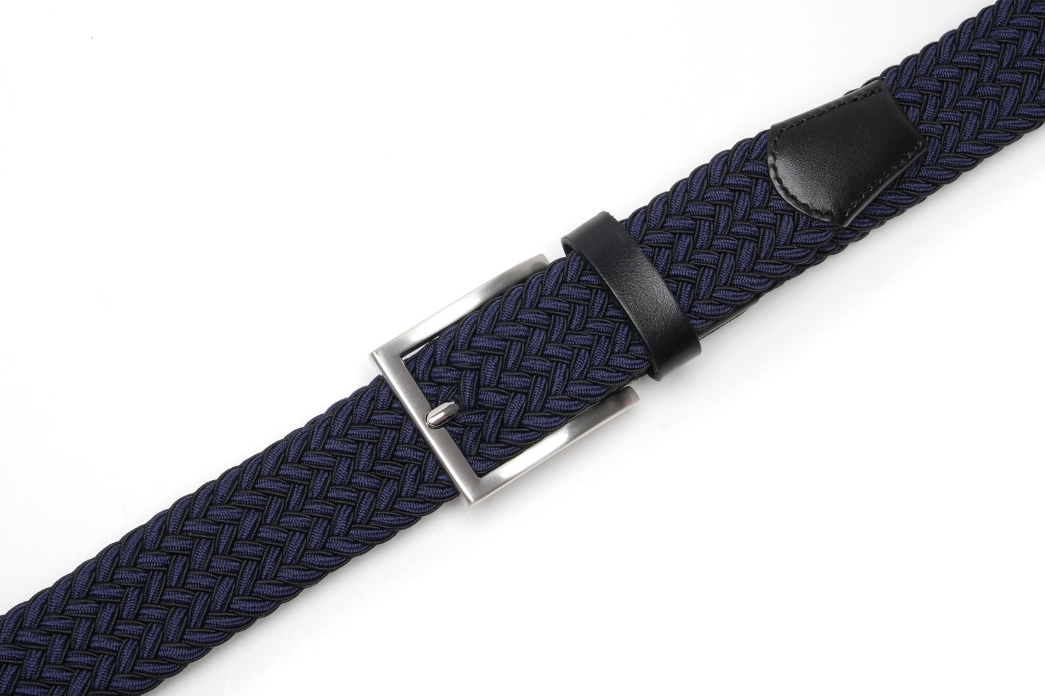 Woven Elastic Leather Trim Single Prong Buckle Men's Belt LA2016