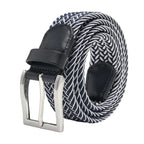 Woven Elastic Leather Trim Single Prong Buckle Men's Belt LA2016