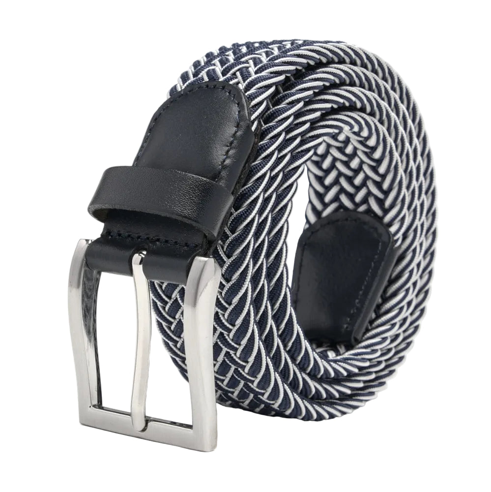 Woven Elastic Leather Trim Single Prong Buckle Men's Belt LA2016
