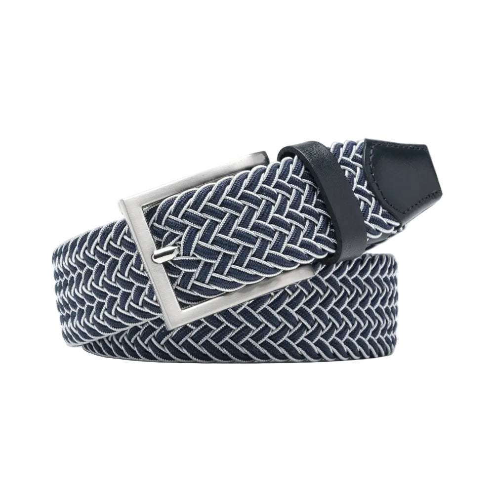 Woven Elastic Leather Trim Single Prong Buckle Men's Belt LA2016