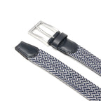 Woven Elastic Leather Trim Single Prong Buckle Men's Belt LA2016