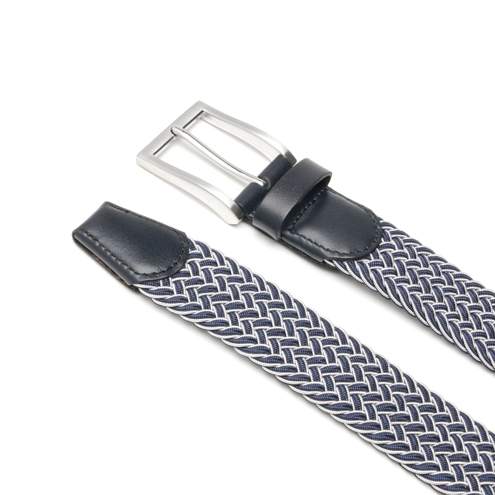 Woven Elastic Leather Trim Single Prong Buckle Men's Belt LA2016