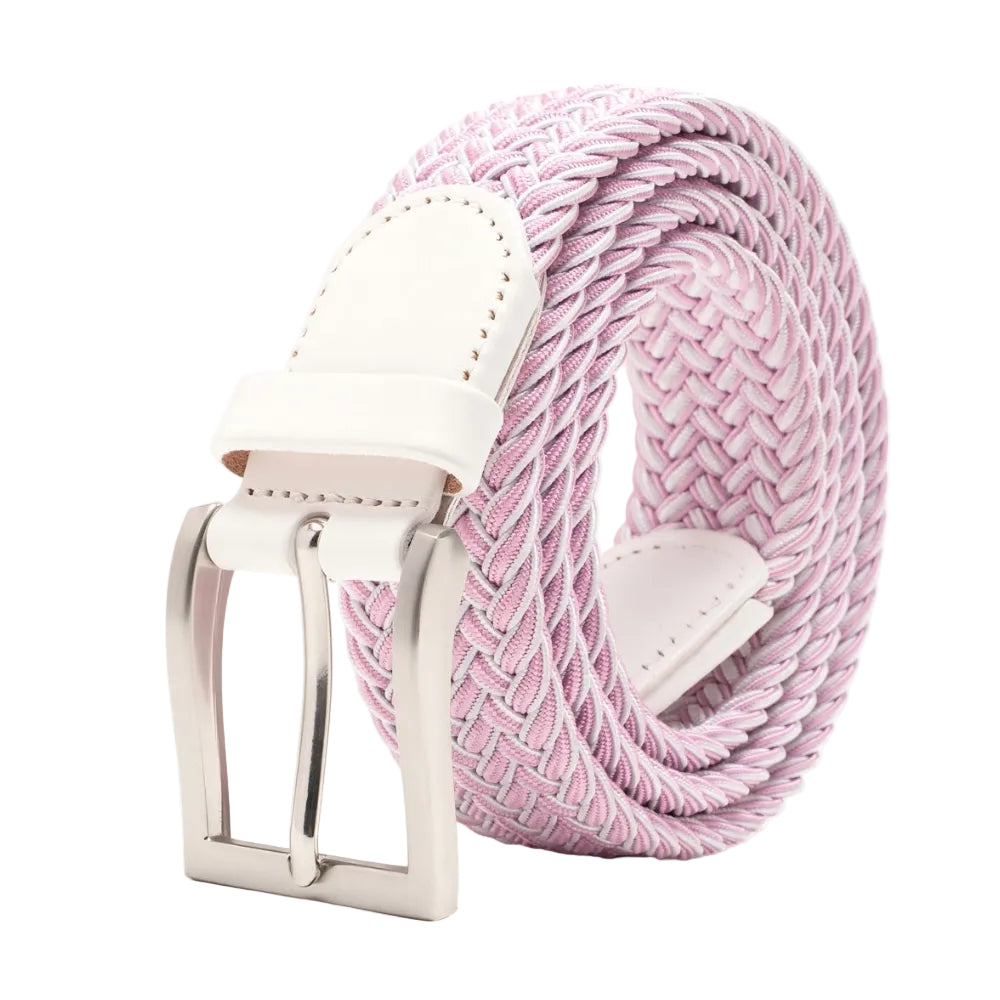 Woven Elastic Leather Trim Single Prong Buckle Men's Belt LA2016