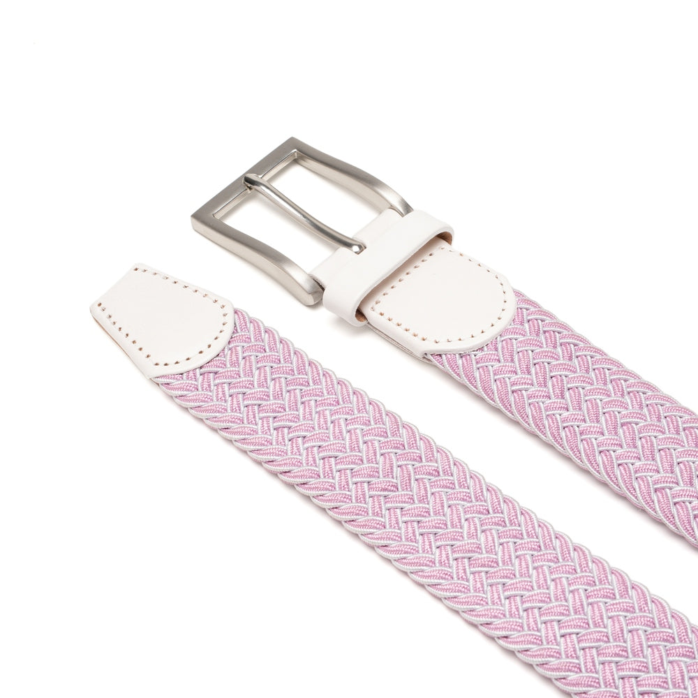 Woven Elastic Leather Trim Single Prong Buckle Men's Belt LA2016