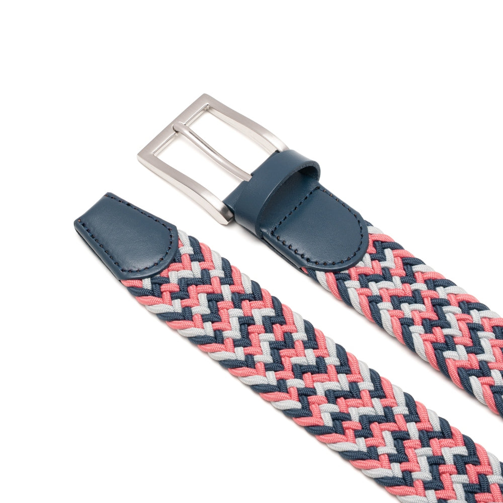 Woven Elastic Leather Trim Single Prong Buckle Men's Belt LA2016
