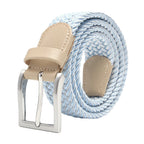 Woven Elastic Leather Trim Single Prong Buckle Men's Belt LA2016