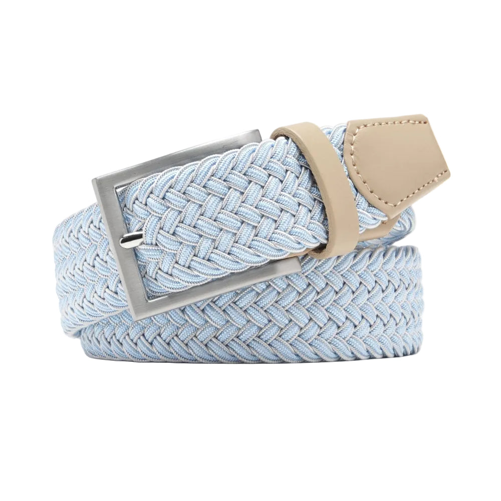 Woven Elastic Leather Trim Single Prong Buckle Men's Belt LA2016