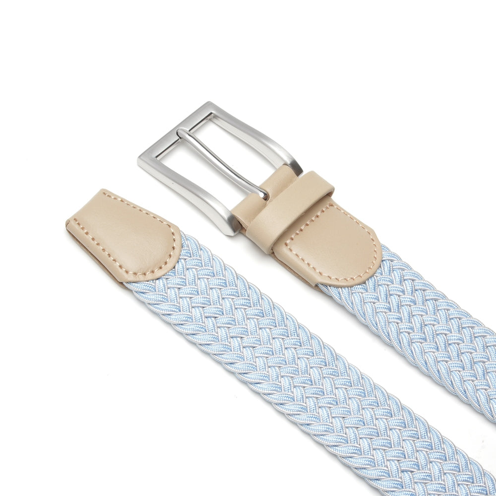 Woven Elastic Leather Trim Single Prong Buckle Men's Belt LA2016