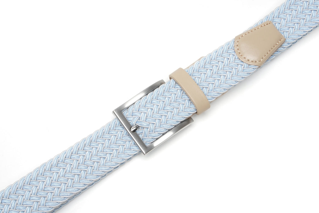 Woven Elastic Leather Trim Single Prong Buckle Men's Belt LA2016