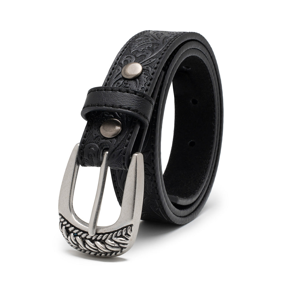 Kids' 1-Inch Embossed Leather Belt with Interchangeable Buckle