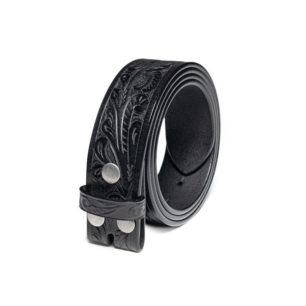 Vintage Embossed Leather Belt Strap – Interchangeable Buckle Belt Strap