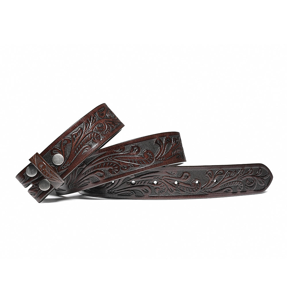Vintage Embossed Leather Belt Strap – Interchangeable Buckle Belt Strap