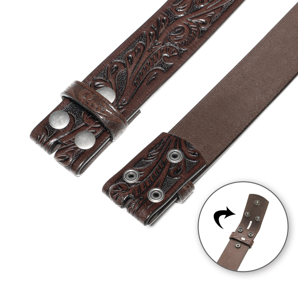 Vintage Embossed Leather Belt Strap – Interchangeable Buckle Belt Strap