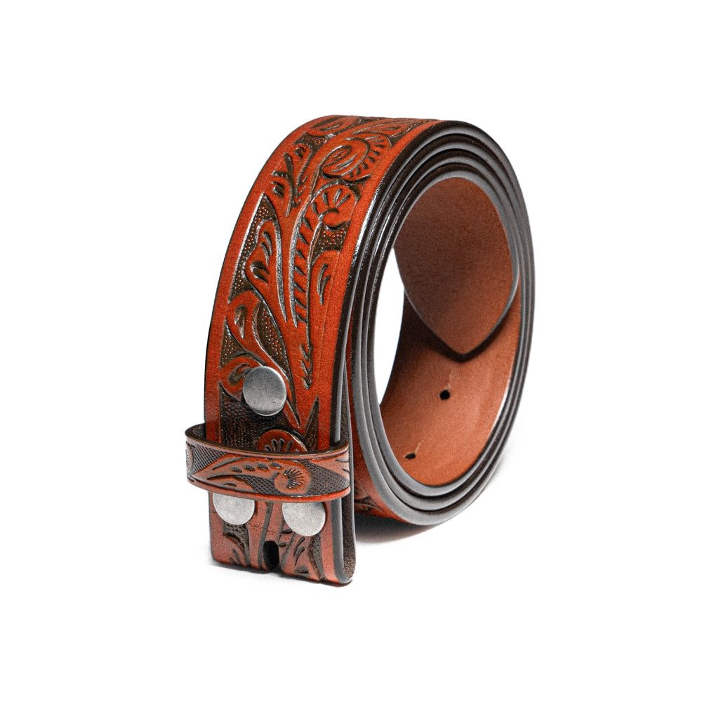 Vintage Embossed Leather Belt Strap – Interchangeable Buckle Belt Strap