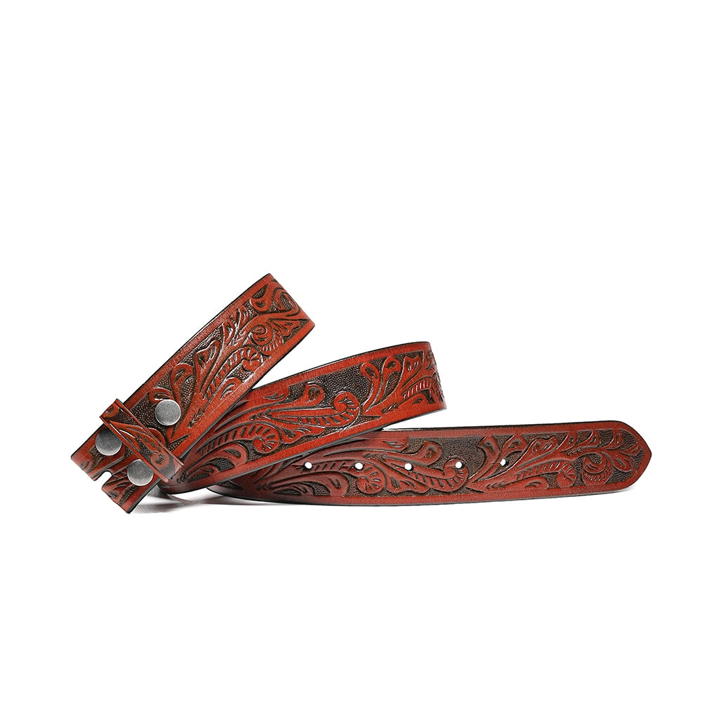 Vintage Embossed Leather Belt Strap – Interchangeable Buckle Belt Strap